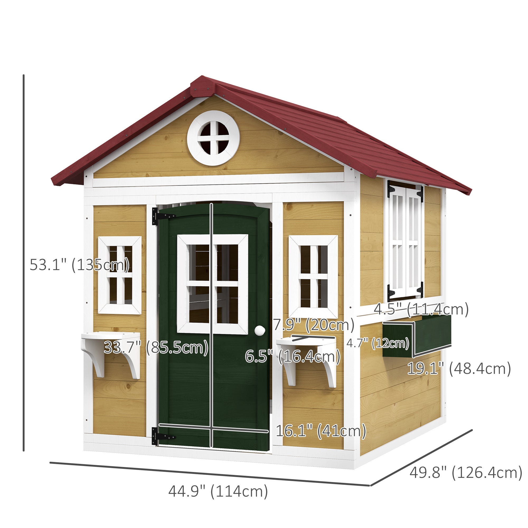 Wooden Playhouse for Kids Outdoor with Door, Windows, Planter Pots and Boxes for Toddlers 3-8 Years, Beige Play Houses at Gallery Canada