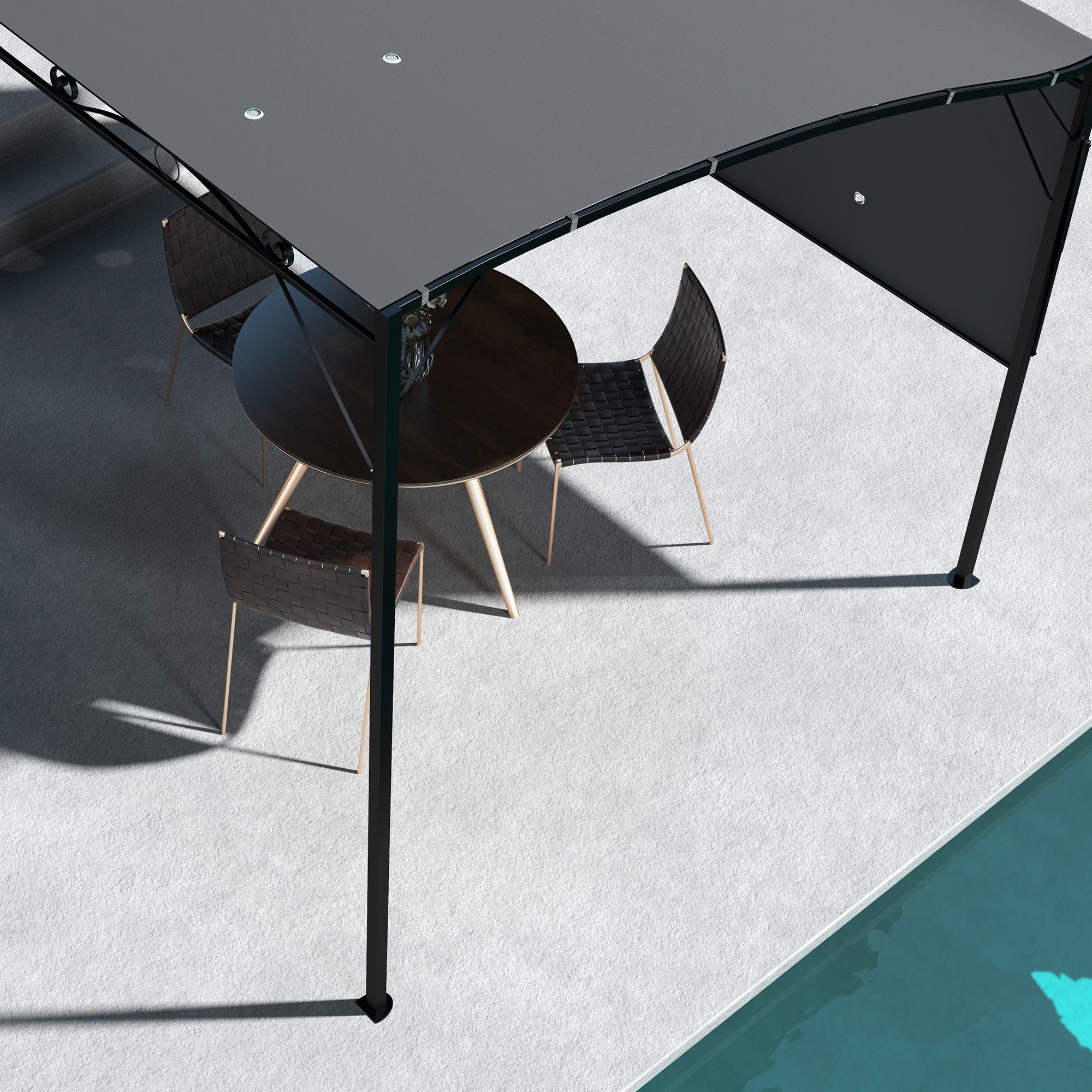 10x8ft Patio Metal Gazebo with Extendable Side Awning, Outdoor Shelter Shade Canopy Deck Awning, Dark Grey Pergolas at Gallery Canada
