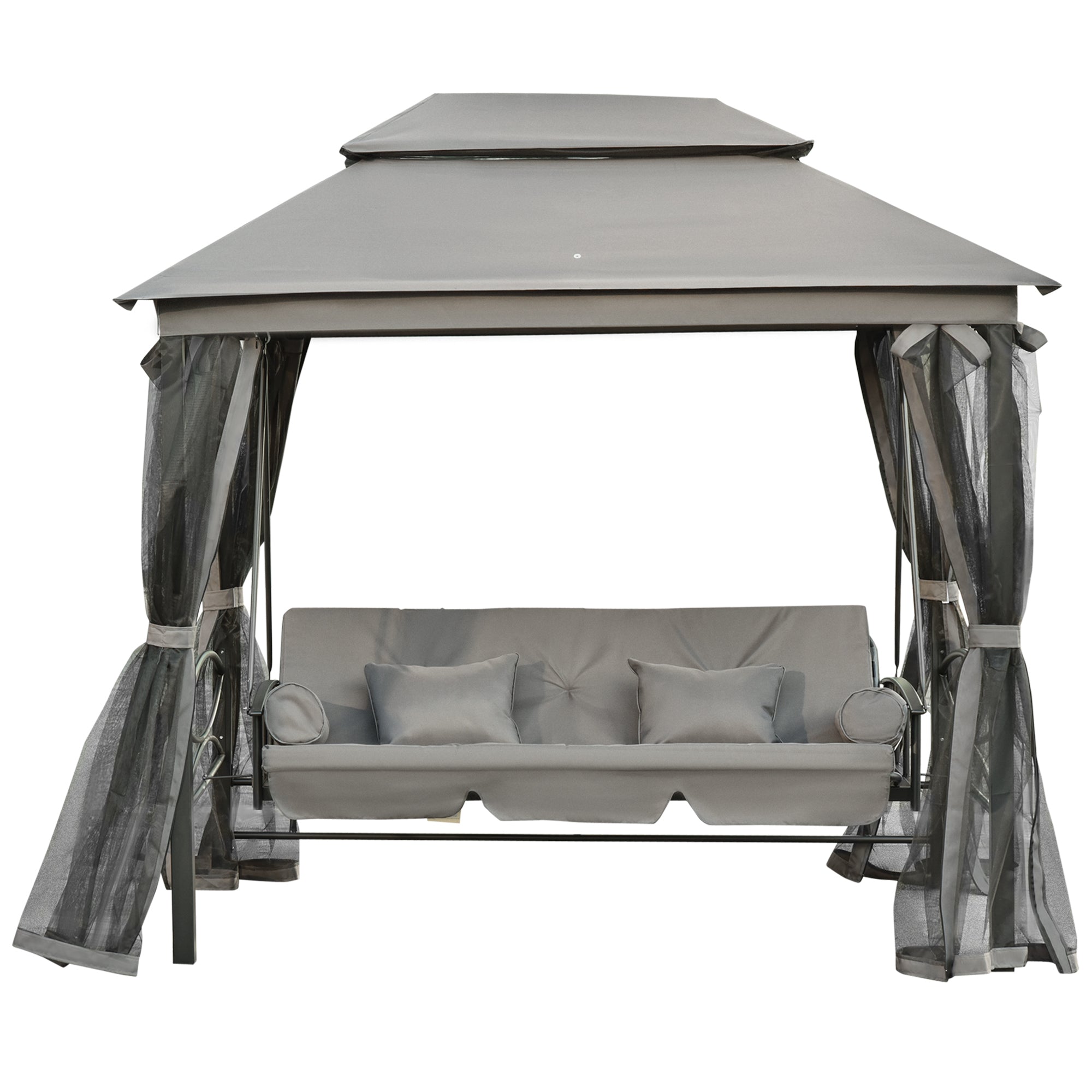 3 Person Outdoor Patio Daybed, 3 in 1 Canopy Gazebo Swing Chair Garden Hammock with Sun Shade, Mesh Mosquito and Net, Dark Grey Patio Swings with Stand at Gallery Canada