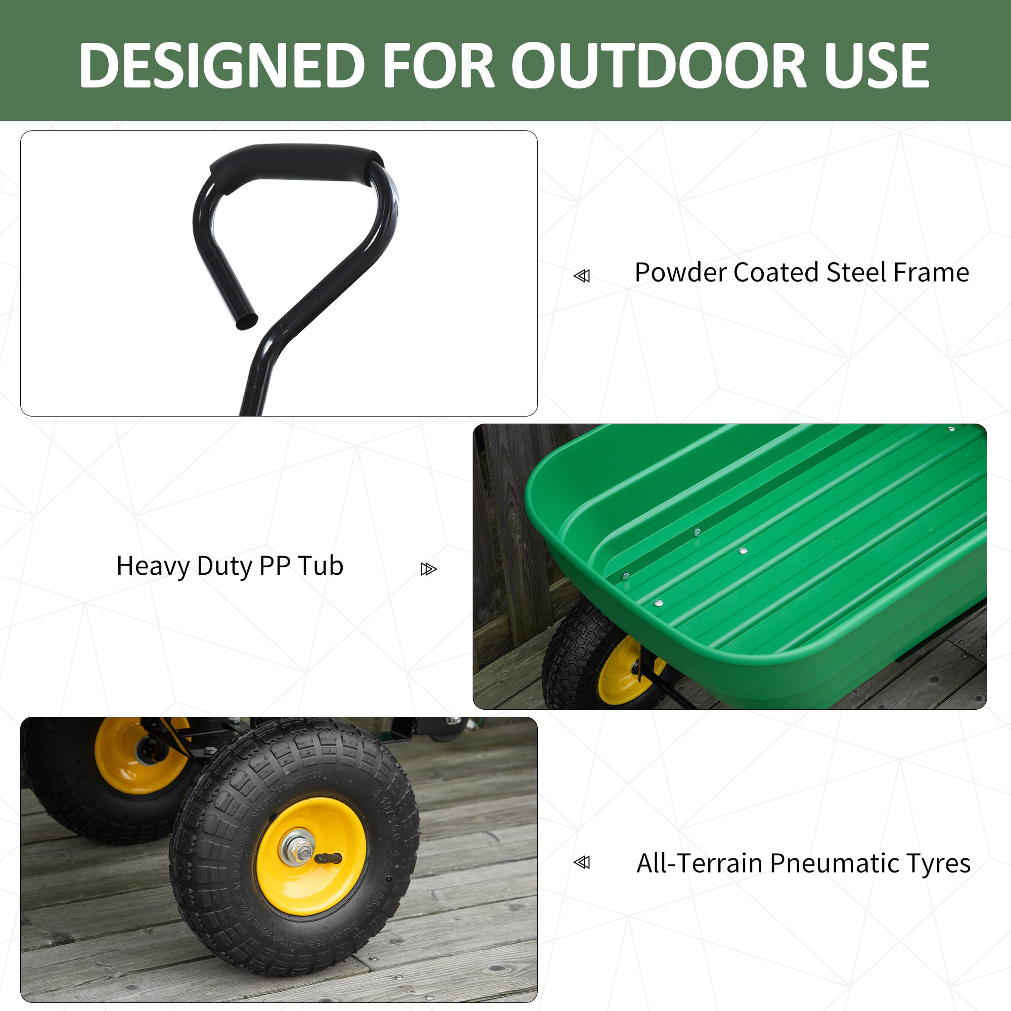 Garden Dump Cart Heavy Duty 440lbs Wagon with Steel Frame and 12