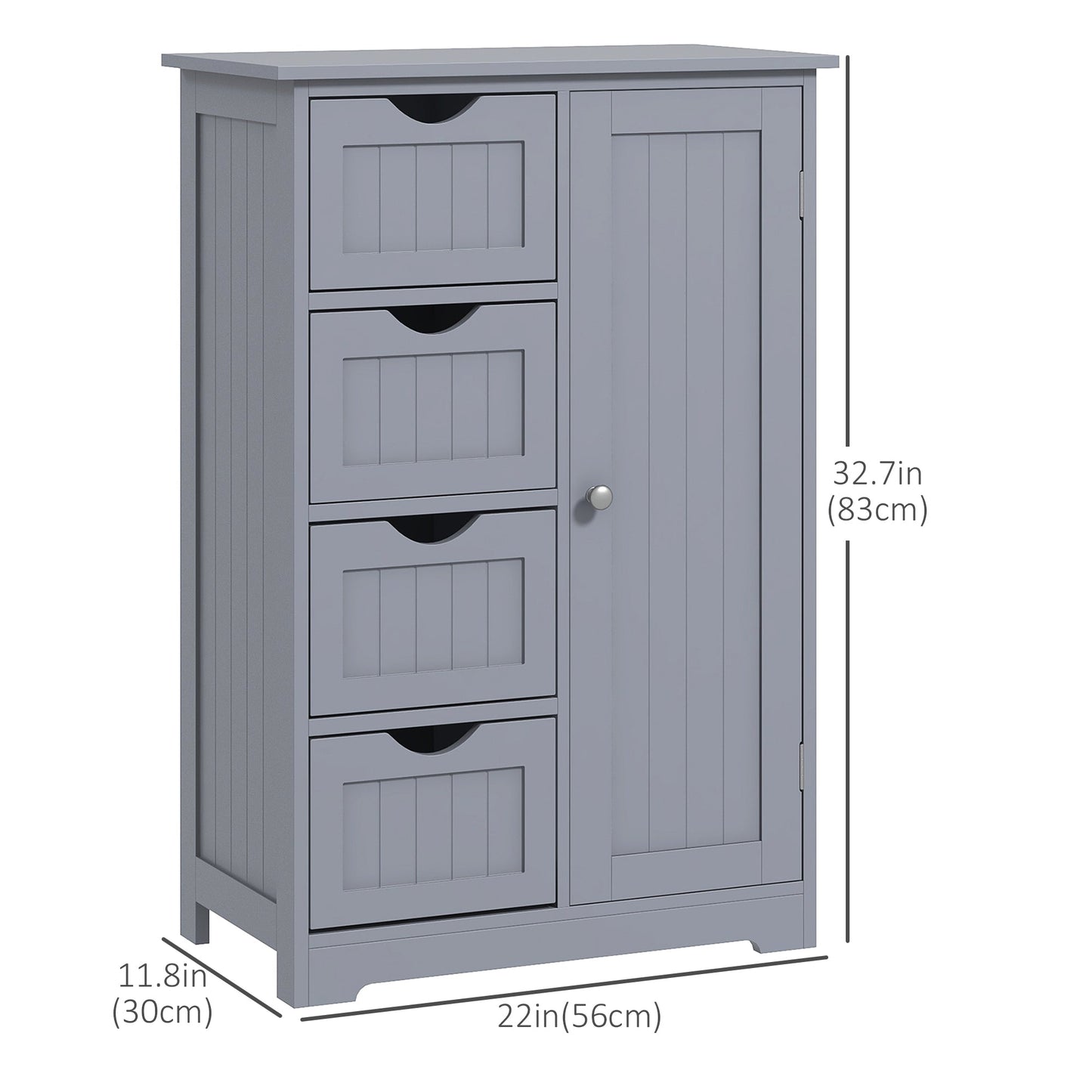 Bathroom Storage Cabinet, Floor Cabinet with Adjustable Shelf and 4 Drawers, Side Cabinet for Washroom, Grey Bathroom Cabinets   at Gallery Canada