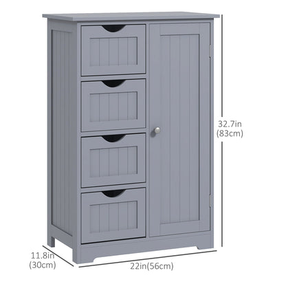 Bathroom Storage Cabinet, Floor Cabinet with Adjustable Shelf and 4 Drawers, Side Cabinet for Washroom, Grey Bathroom Cabinets   at Gallery Canada