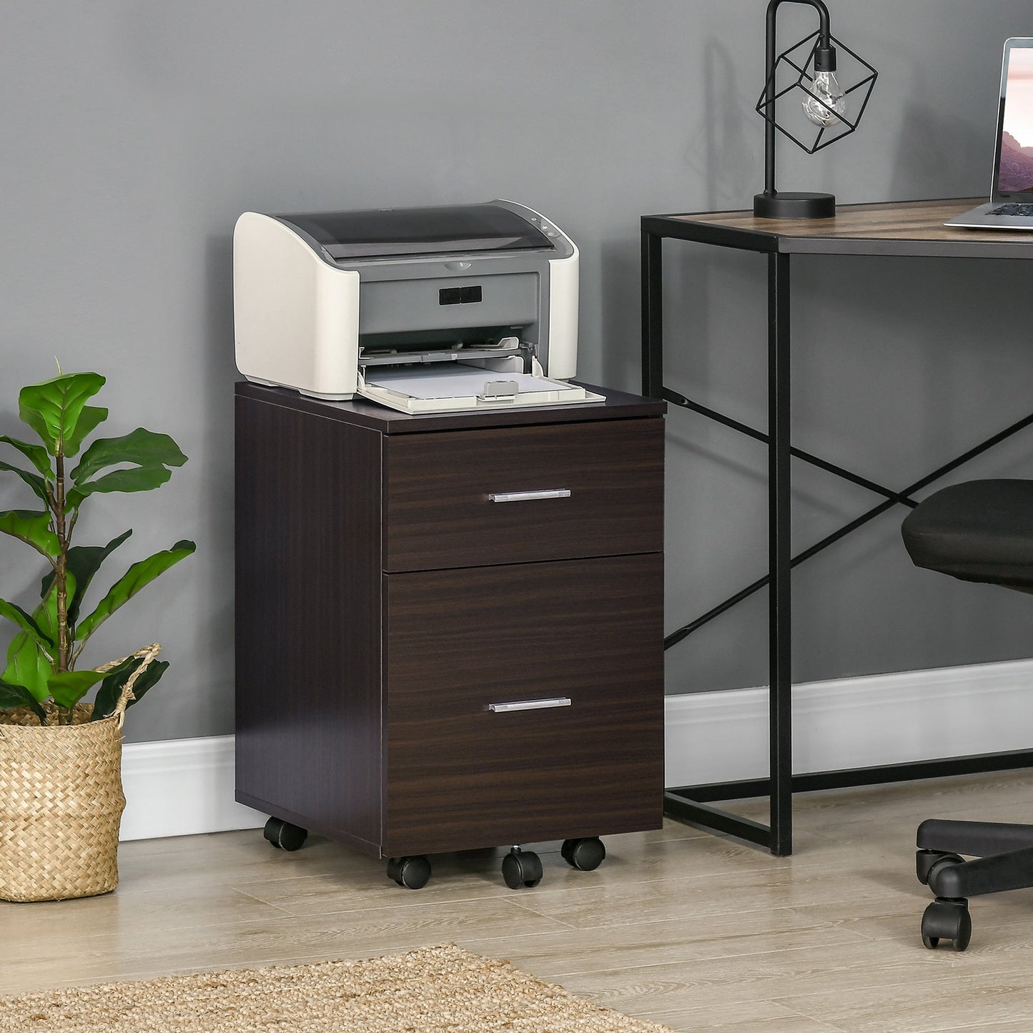 Mobile File Cabinet, 2-Drawer Filing Cabinet with Wheels, for Letter or A4 File, Study Home Office, Brown Office Cabinets & Cupboards   at Gallery Canada