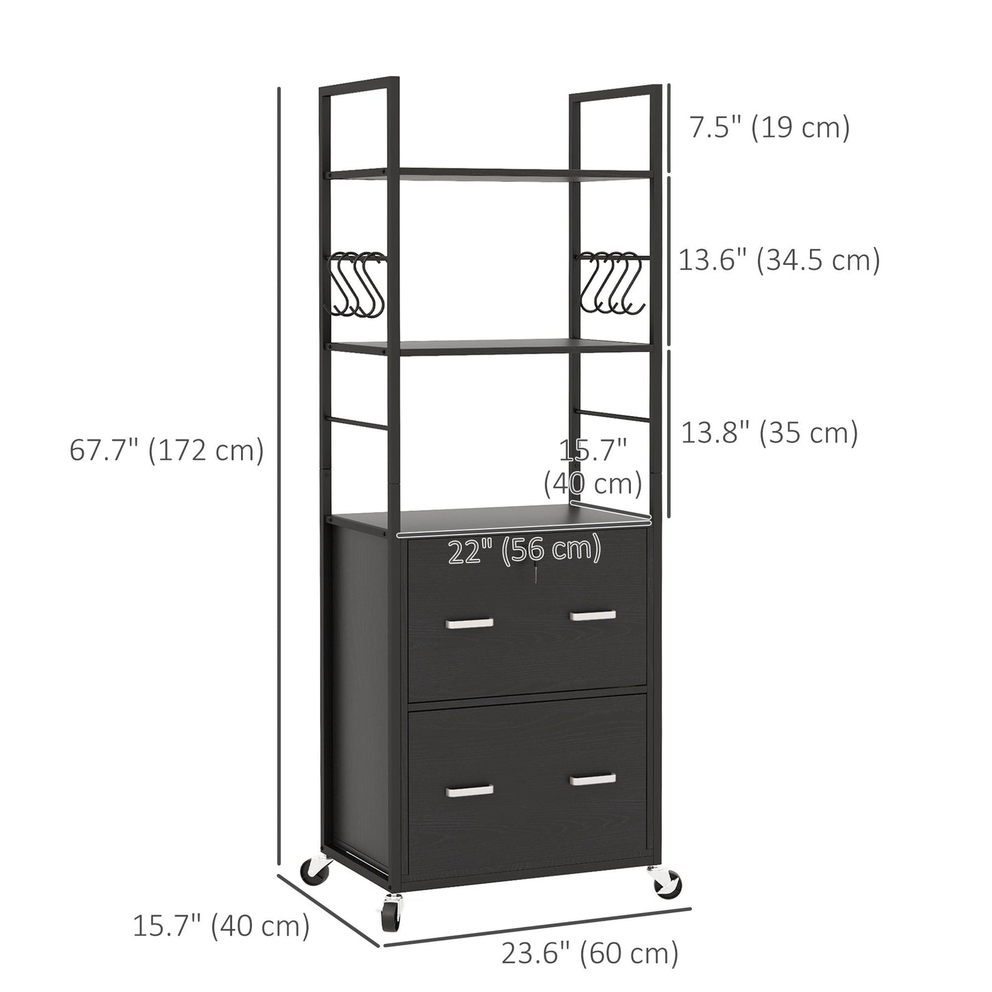 Mobile Filing Cabinet 2 Drawer File Cabinet with Key Adjustable Hanging Bar for Letter A4 and Legal Size Black Office Cabinets & Cupboards   at Gallery Canada