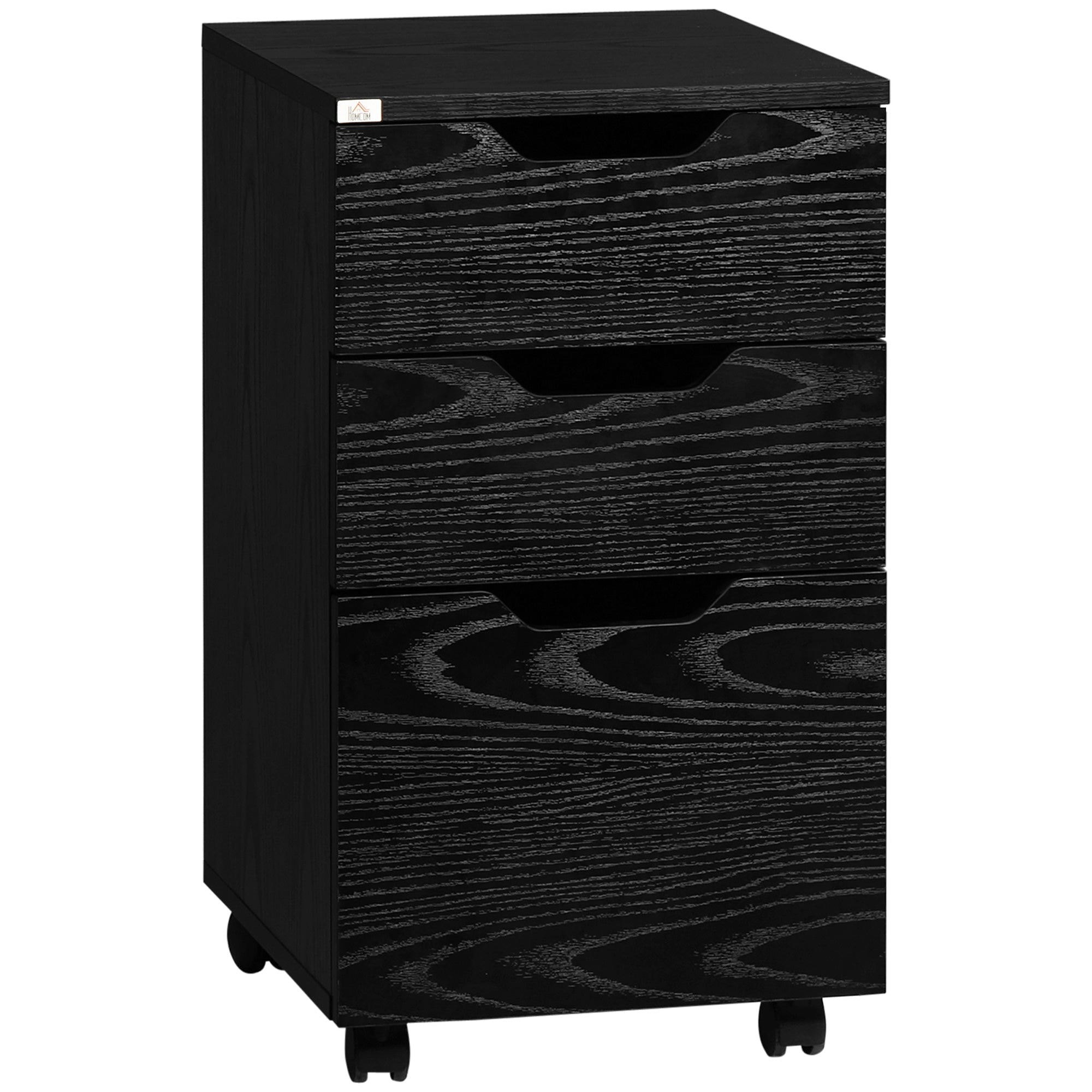 Mobile Filing Cabinet, 3 Drawer File Cabinet, Under Desk Office Storage Cabinet with Wheels, Black Wood Grain Office Cabinets & Cupboards Black Wood Grain  at Gallery Canada