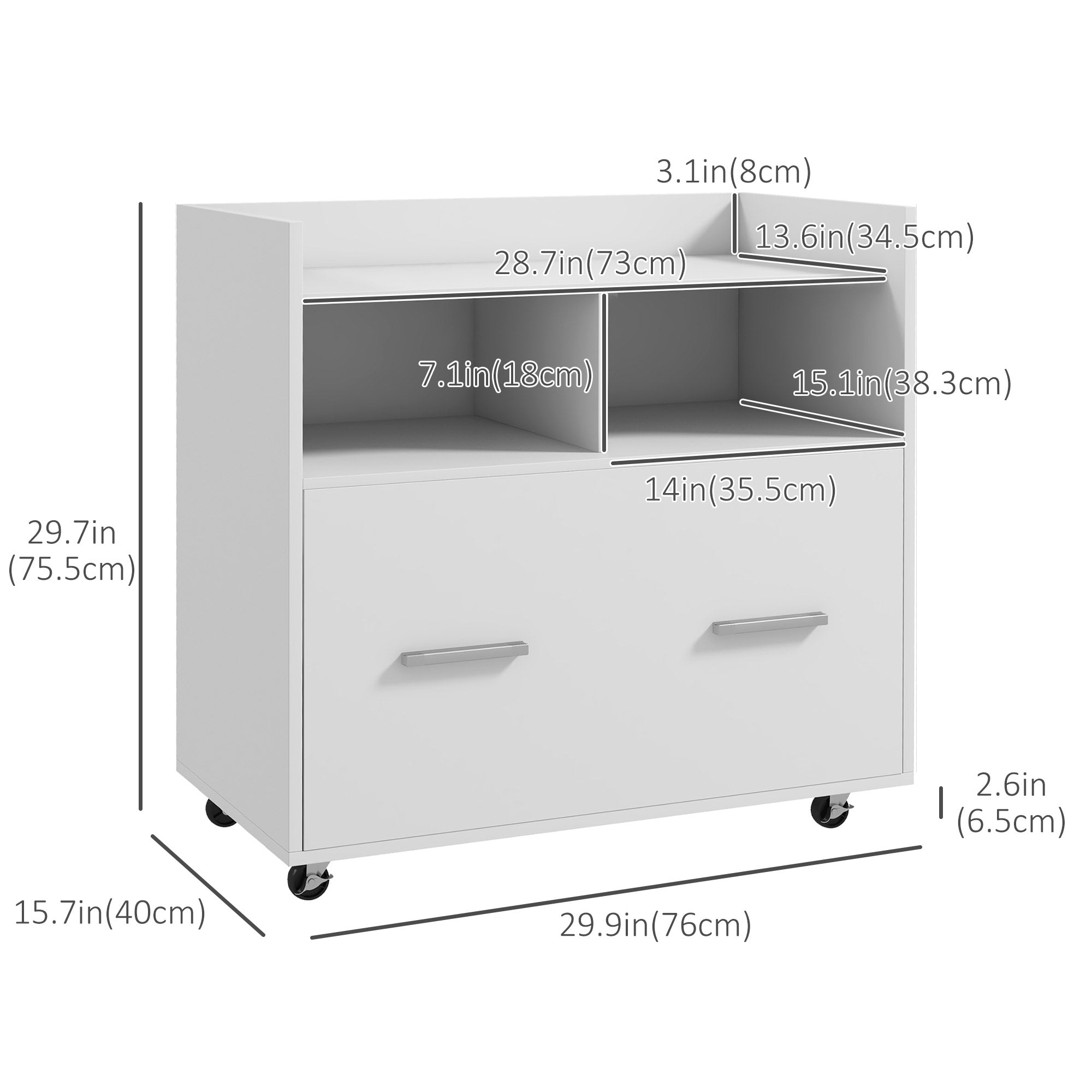 Mobile Filing Cabinet, Rolling File Cabinet with Drawer and Adjustable Hanging Bar for Letter, A4 and Legal Size, White Office Cabinets & Cupboards   at Gallery Canada