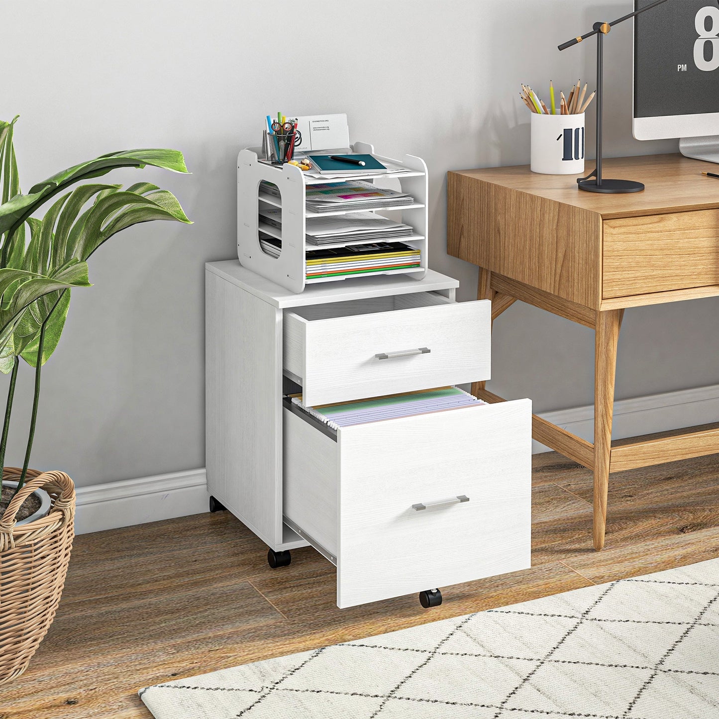 Mobile Filing Cabinet, Vertical File Cabinet with 2 Drawers, Wheels, for Letter or A4 File, White Office Cabinets & Cupboards   at Gallery Canada