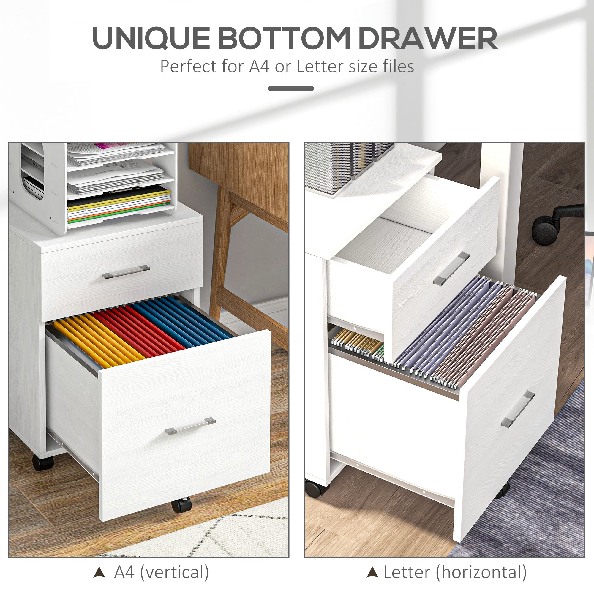 Mobile Filing Cabinet, Vertical File Cabinet with 2 Drawers, Wheels, for Letter or A4 File, White Office Cabinets & Cupboards   at Gallery Canada