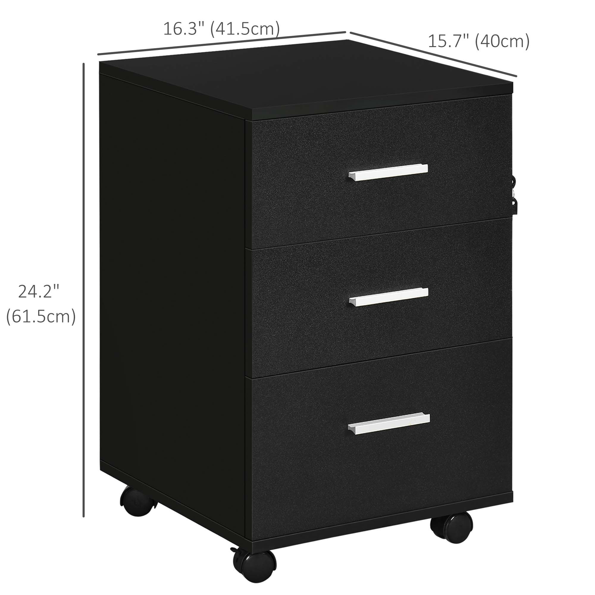 Mobile Filing Cabinet with Wheels, 3 Drawer File Cabinet with Lock and Keys for Home Office, Black Office Cabinets & Cupboards   at Gallery Canada