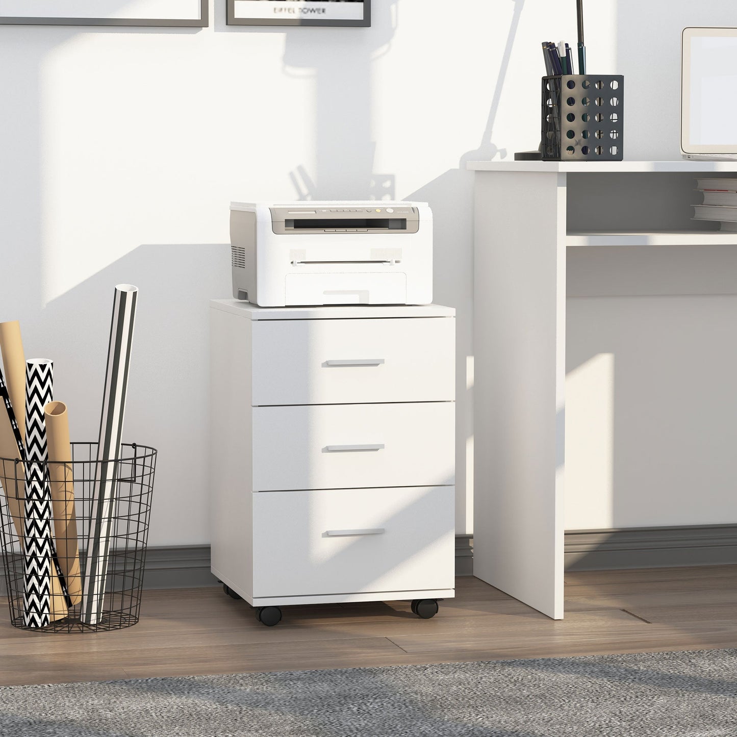 Mobile Filing Cabinet with Wheels, 3 Drawer File Cabinet with Lock and Keys for Home Office, White Office Cabinets & Cupboards   at Gallery Canada