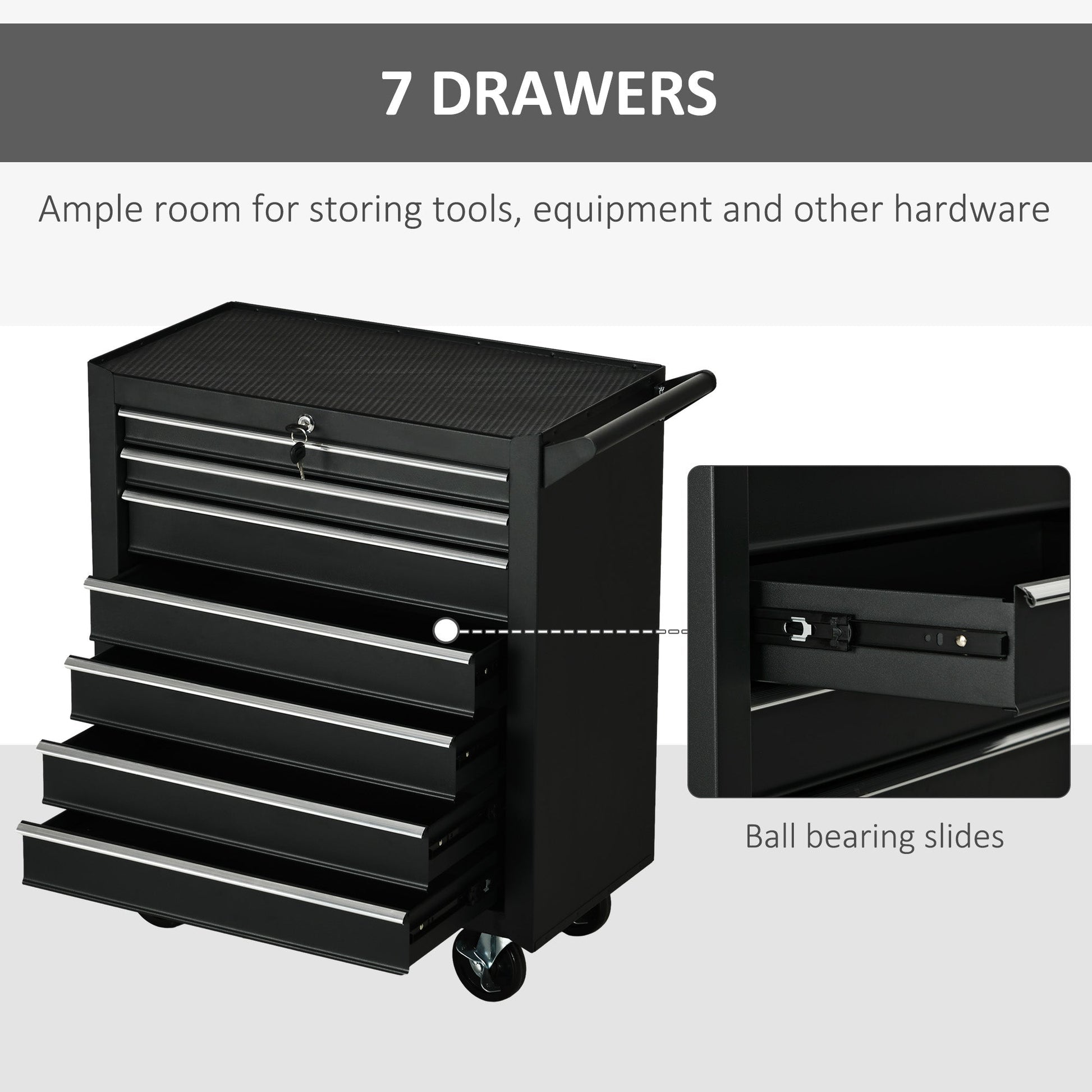 Mobile Lockable Toolbox, 7 Drawer Tool Chest, Storage Organizer with Handle for Workshop, Mechanics, Garage, Black Tool Organizers   at Gallery Canada