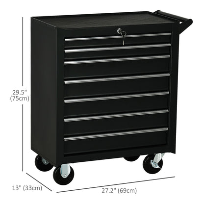 Mobile Lockable Toolbox, 7 Drawer Tool Chest, Storage Organizer with Handle for Workshop, Mechanics, Garage, Black Tool Organizers   at Gallery Canada