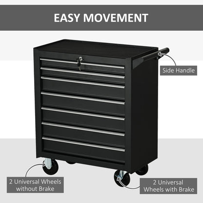 Mobile Lockable Toolbox, 7 Drawer Tool Chest, Storage Organizer with Handle for Workshop, Mechanics, Garage, Black Tool Organizers   at Gallery Canada