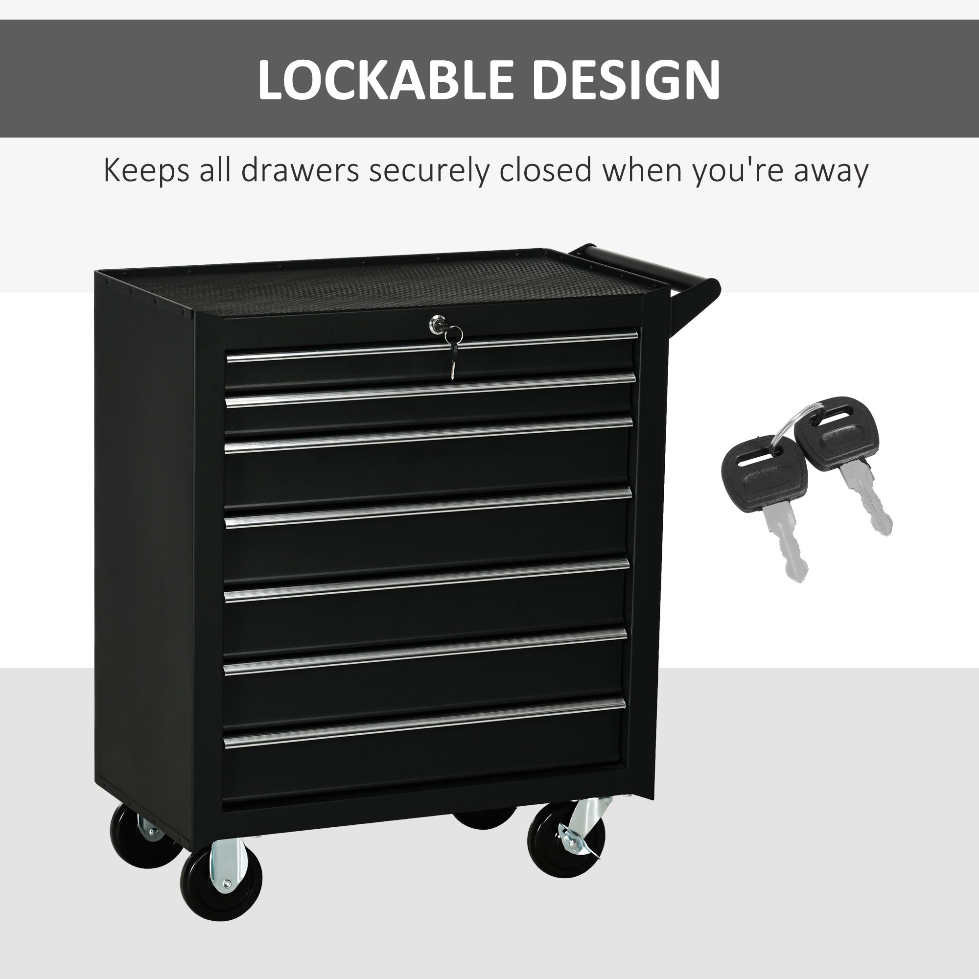 Mobile Lockable Toolbox, 7 Drawer Tool Chest, Storage Organizer with Handle for Workshop, Mechanics, Garage, Black Tool Organizers   at Gallery Canada