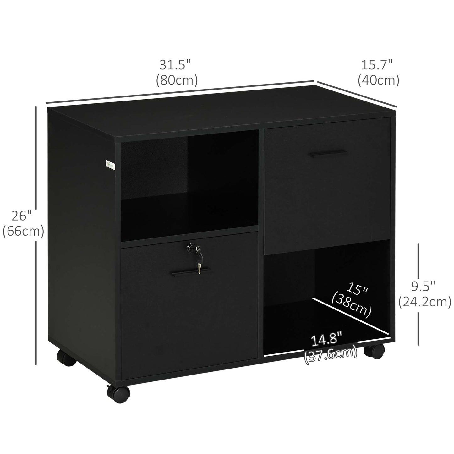 Mobile Printer Stand, Lateral File Cabinet with Lock, Filing Cabinet with Hanging Bars for Letter, A4 Size, Black Office Cabinets & Cupboards   at Gallery Canada