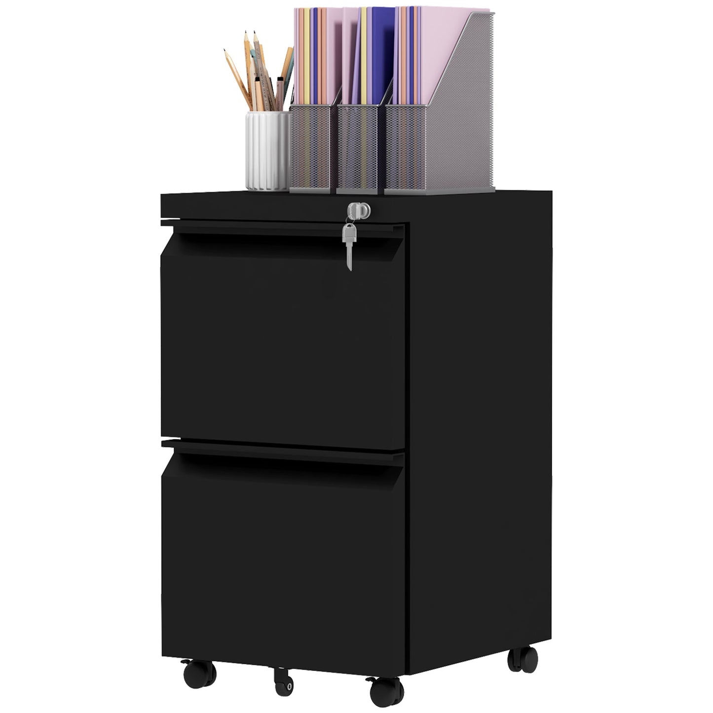 Mobile Vertical Filing Cabinet with Lock, 2-Drawer Steel File Cabinet with Adjustable Hanging Bar for Letter, A4 and Legal Size, Black Office Cabinets & Cupboards Black  at Gallery Canada