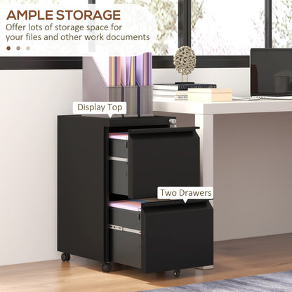 Mobile Vertical Filing Cabinet with Lock, 2-Drawer Steel File Cabinet with Adjustable Hanging Bar for Letter, A4 and Legal Size, Black Office Cabinets & Cupboards   at Gallery Canada