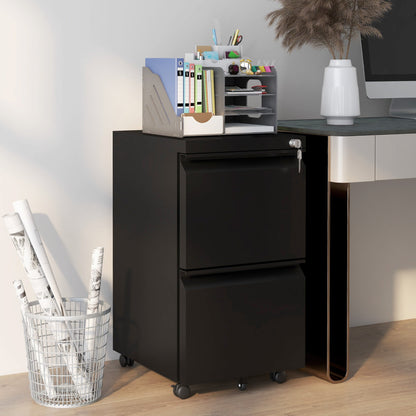 Mobile Vertical Filing Cabinet with Lock, 2-Drawer Steel File Cabinet with Adjustable Hanging Bar for Letter, A4 and Legal Size, Black Office Cabinets & Cupboards   at Gallery Canada