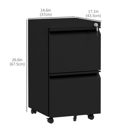 Mobile Vertical Filing Cabinet with Lock, 2-Drawer Steel File Cabinet with Adjustable Hanging Bar for Letter, A4 and Legal Size, Black Office Cabinets & Cupboards   at Gallery Canada