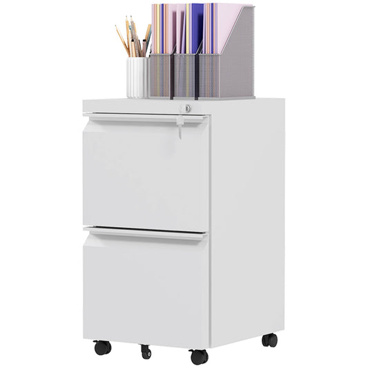 Mobile Vertical Filing Cabinet with Lock, 2-Drawer Steel File Cabinet with Adjustable Hanging Bar for Letter, A4 and Legal Size, White Office Cabinets & Cupboards White  at Gallery Canada