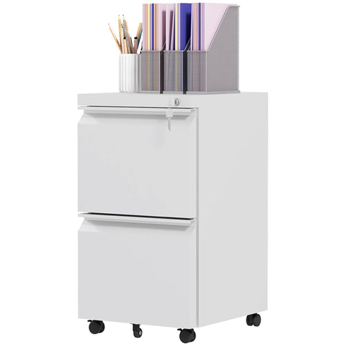 Mobile Vertical Filing Cabinet with Lock, 2-Drawer Steel File Cabinet with Adjustable Hanging Bar for Letter, A4 and Legal Size, White