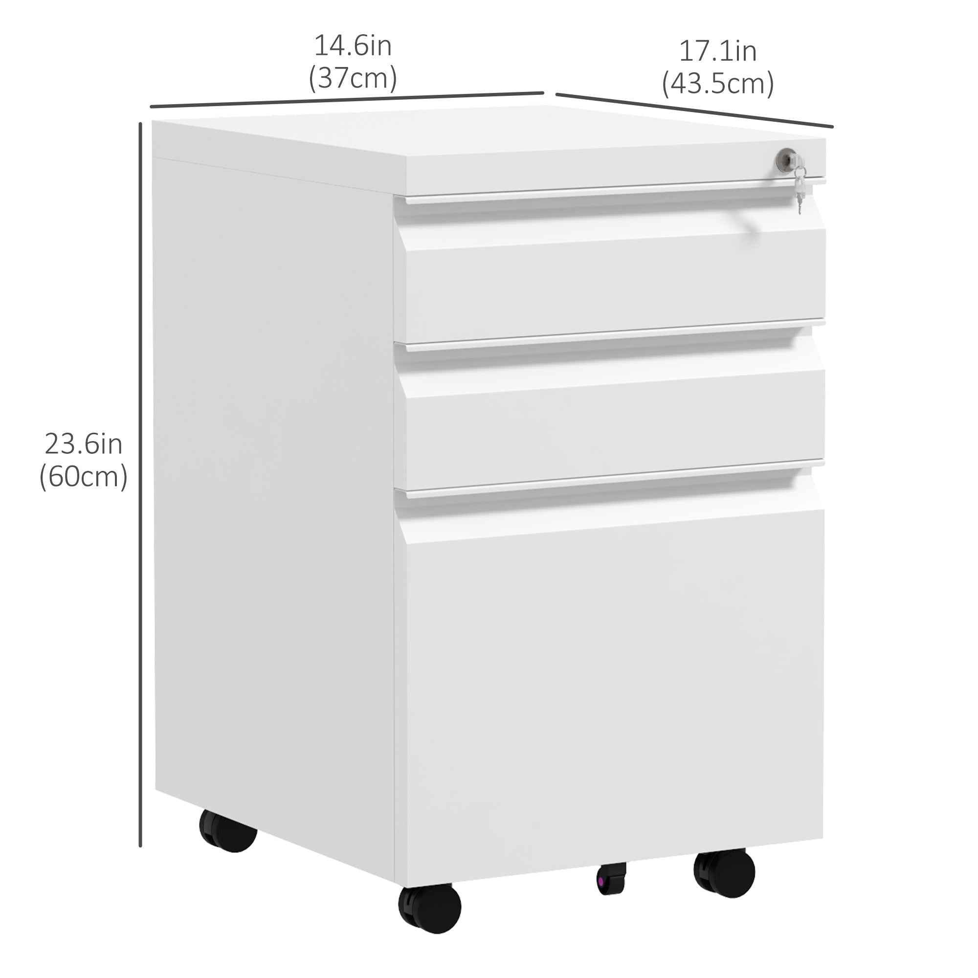 Mobile Vertical Filing Cabinet with Lock, 3-Drawer Steel File Cabinet with Adjustable Hanging Bar for Letter, A4 and Legal Size, White Office Cabinets & Cupboards   at Gallery Canada