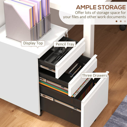 Mobile Vertical Filing Cabinet with Lock, 3-Drawer Steel File Cabinet with Adjustable Hanging Bar for Letter, A4 and Legal Size, White Office Cabinets & Cupboards   at Gallery Canada