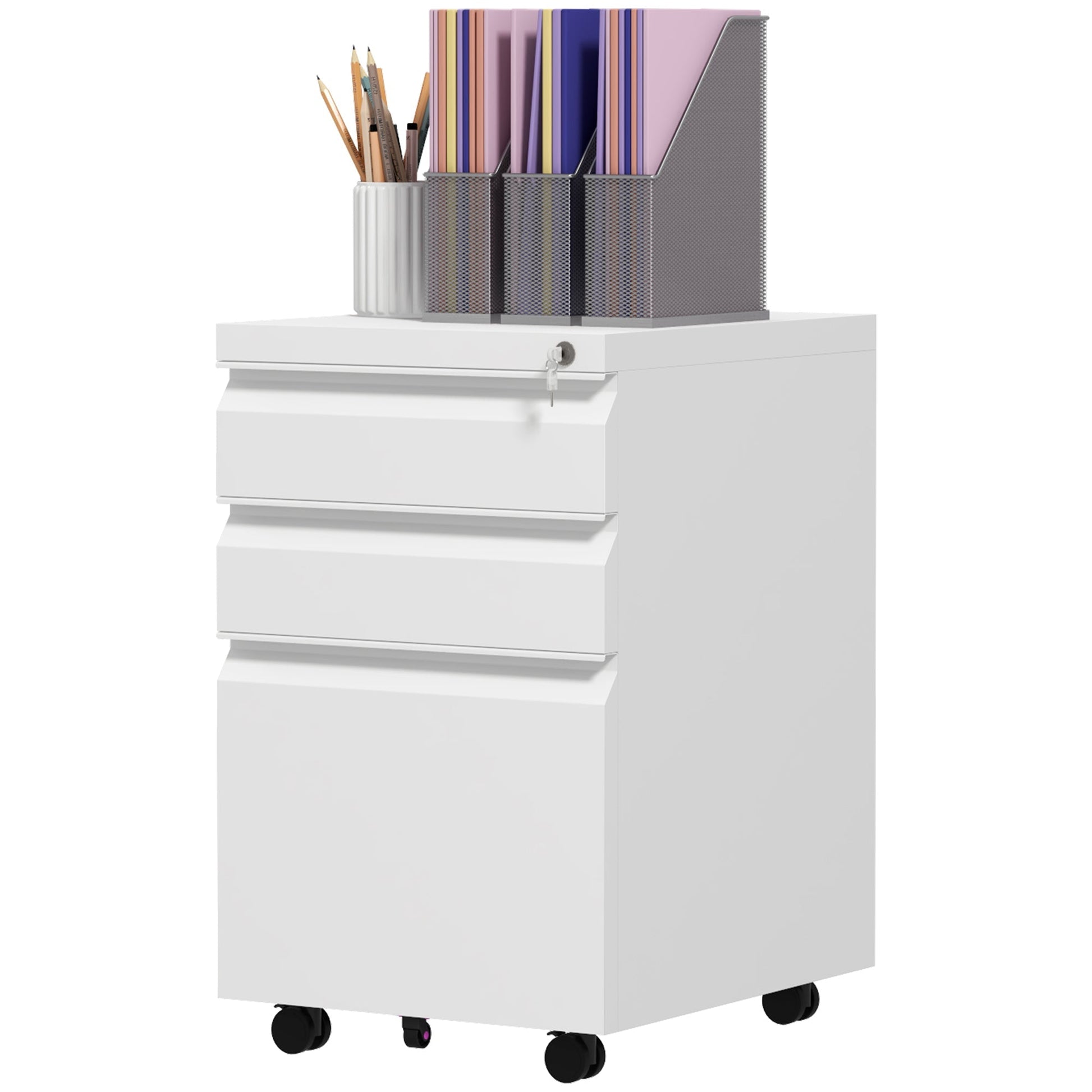 Mobile Vertical Filing Cabinet with Lock, 3-Drawer Steel File Cabinet with Adjustable Hanging Bar for Letter, A4 and Legal Size, White Office Cabinets & Cupboards White  at Gallery Canada