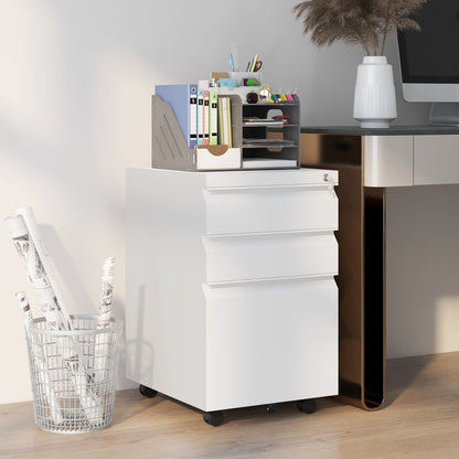 Mobile Vertical Filing Cabinet with Lock, 3-Drawer Steel File Cabinet with Adjustable Hanging Bar for Letter, A4 and Legal Size, White Office Cabinets & Cupboards   at Gallery Canada