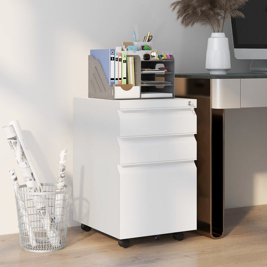 Mobile Vertical Filing Cabinet with Lock, 3-Drawer Steel File Cabinet with Adjustable Hanging Bar for Letter, A4 and Legal Size, White Office Cabinets & Cupboards White  at Gallery Canada