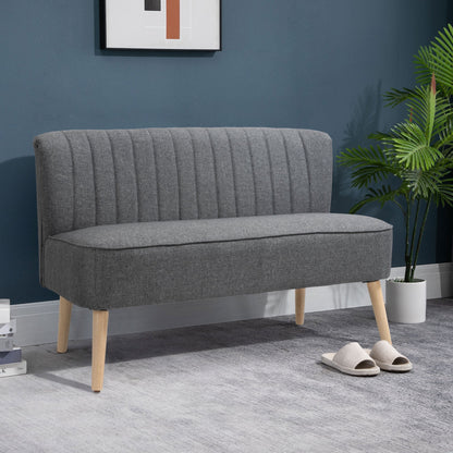 Modern 2 Seat Sofa for Bedroom, Upholstered Two Seater Couch with Rubber Wood Legs, Light Grey 2-Seater Sofas   at Gallery Canada