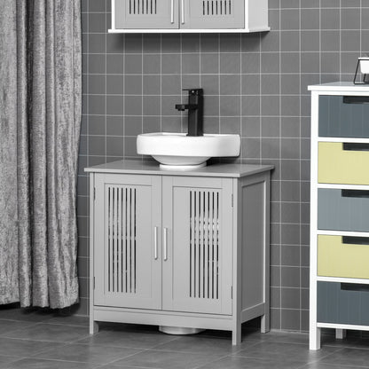 Modern 24" Bathroom Sink Cabinet, Pedestal Sink Storage Cabinet with Double Slat Doors and Shelf, Grey Bathroom Cabinets   at Gallery Canada