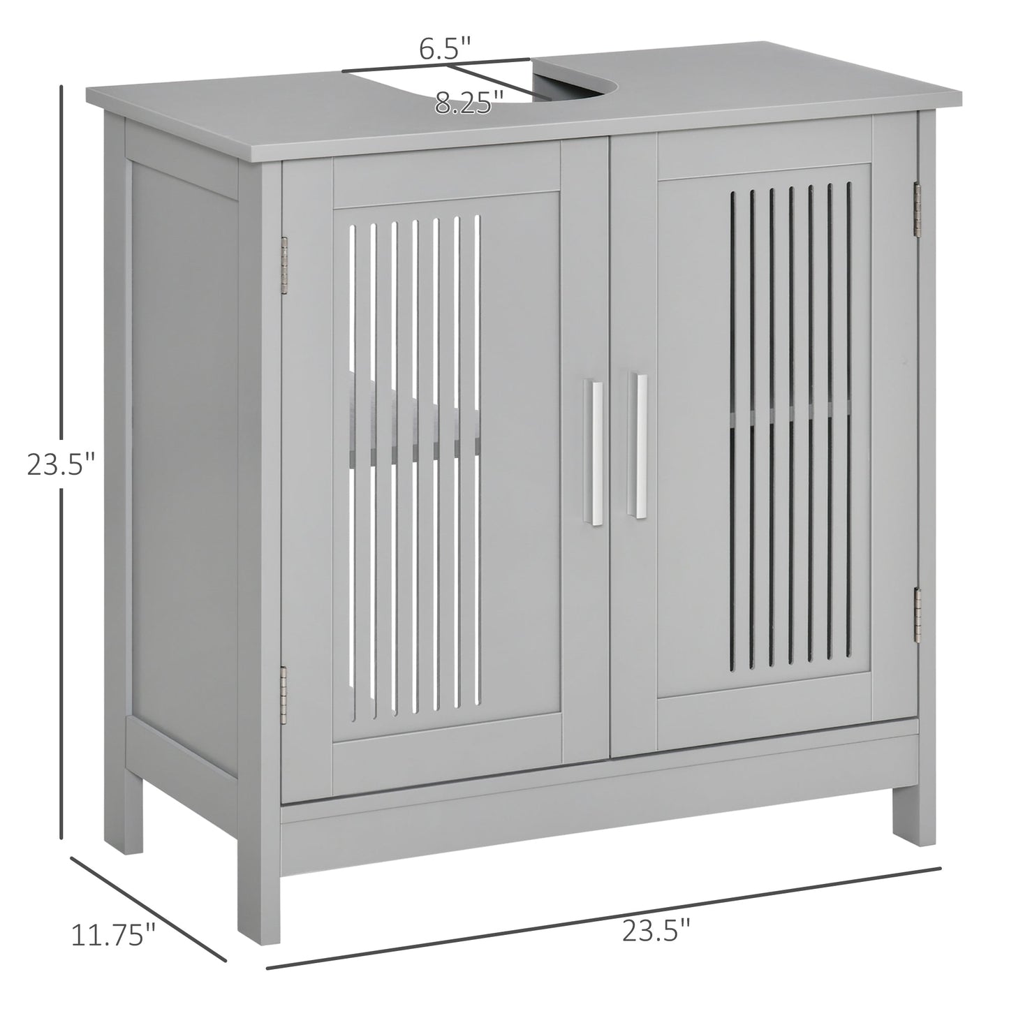 Modern 24" Bathroom Sink Cabinet, Pedestal Sink Storage Cabinet with Double Slat Doors and Shelf, Grey Bathroom Cabinets   at Gallery Canada