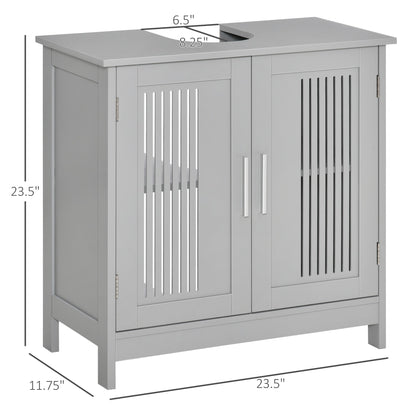 Modern 24" Bathroom Sink Cabinet, Pedestal Sink Storage Cabinet with Double Slat Doors and Shelf, Grey Bathroom Cabinets   at Gallery Canada