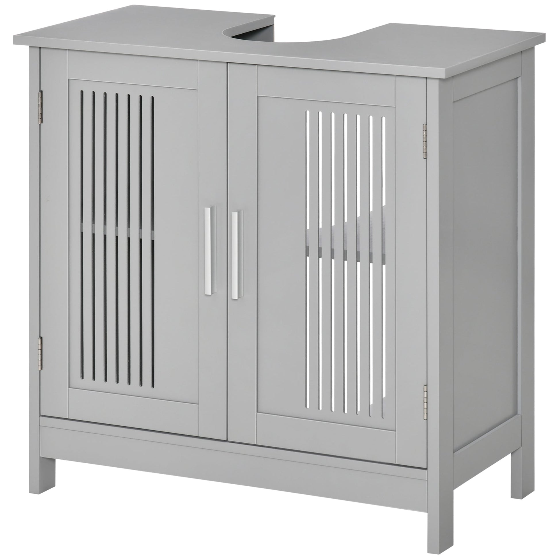 Modern 24" Bathroom Sink Cabinet, Pedestal Sink Storage Cabinet with Double Slat Doors and Shelf, Grey Bathroom Cabinets Grey  at Gallery Canada