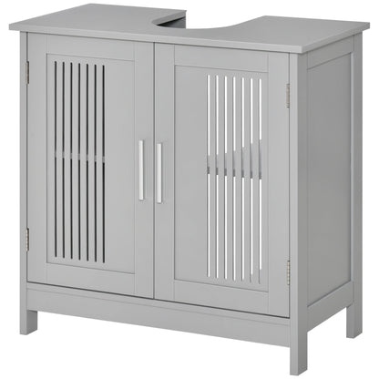 Modern 24" Bathroom Sink Cabinet, Pedestal Sink Storage Cabinet with Double Slat Doors and Shelf, Grey Bathroom Cabinets Grey  at Gallery Canada