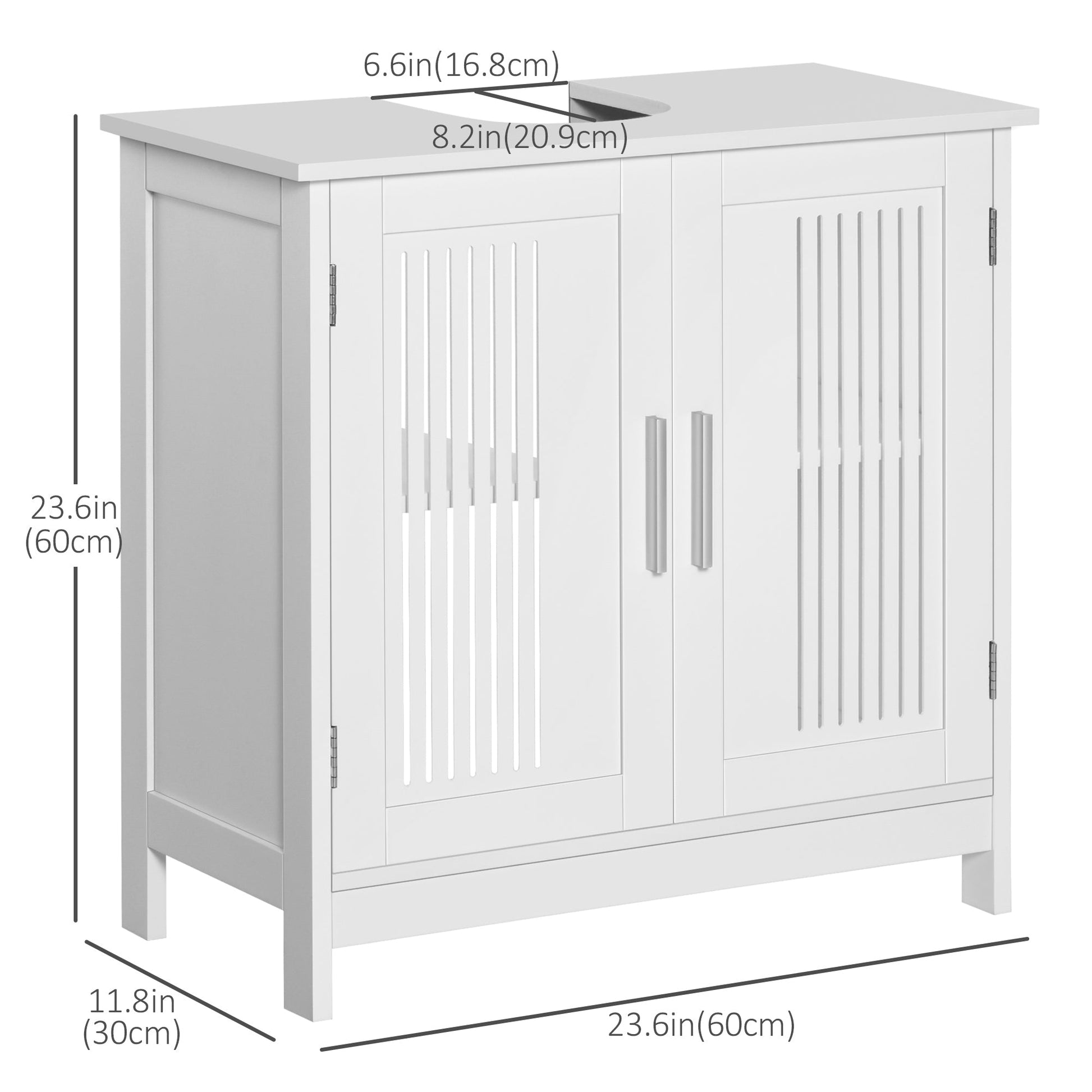 Modern 24" Bathroom Sink Cabinet, Pedestal Sink Storage Cabinet with Double Slat Doors and Shelf, White Bathroom Cabinets   at Gallery Canada