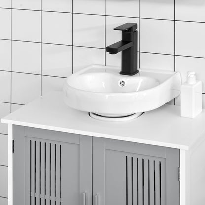 Modern 24" Bathroom Sink Cabinet, Pedestal Sink Storage Cabinet with Double Slat Doors and Shelf, White, Grey - Gallery Canada
