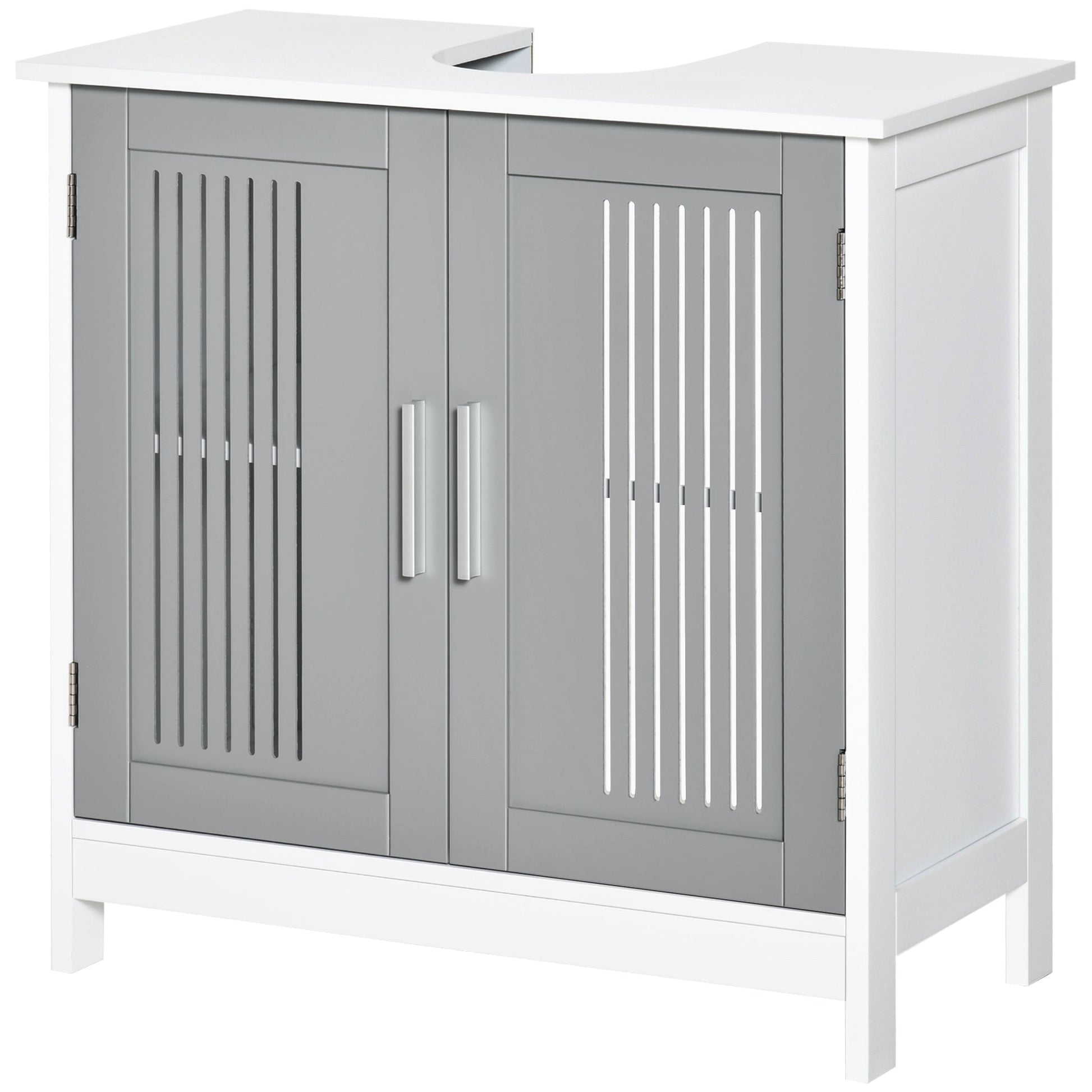 Modern 24" Bathroom Sink Cabinet, Pedestal Sink Storage Cabinet with Double Slat Doors and Shelf, White, Grey - Gallery Canada