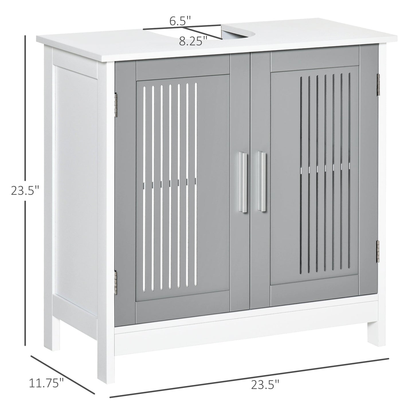 Modern 24" Bathroom Sink Cabinet, Pedestal Sink Storage Cabinet with Double Slat Doors and Shelf, White, Grey - Gallery Canada