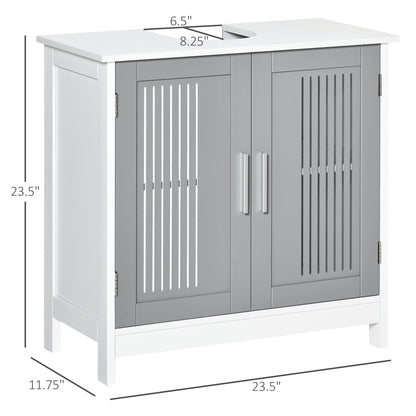 Modern 24" Bathroom Sink Cabinet, Pedestal Sink Storage Cabinet with Double Slat Doors and Shelf, White, Grey Bathroom Cabinets   at Gallery Canada