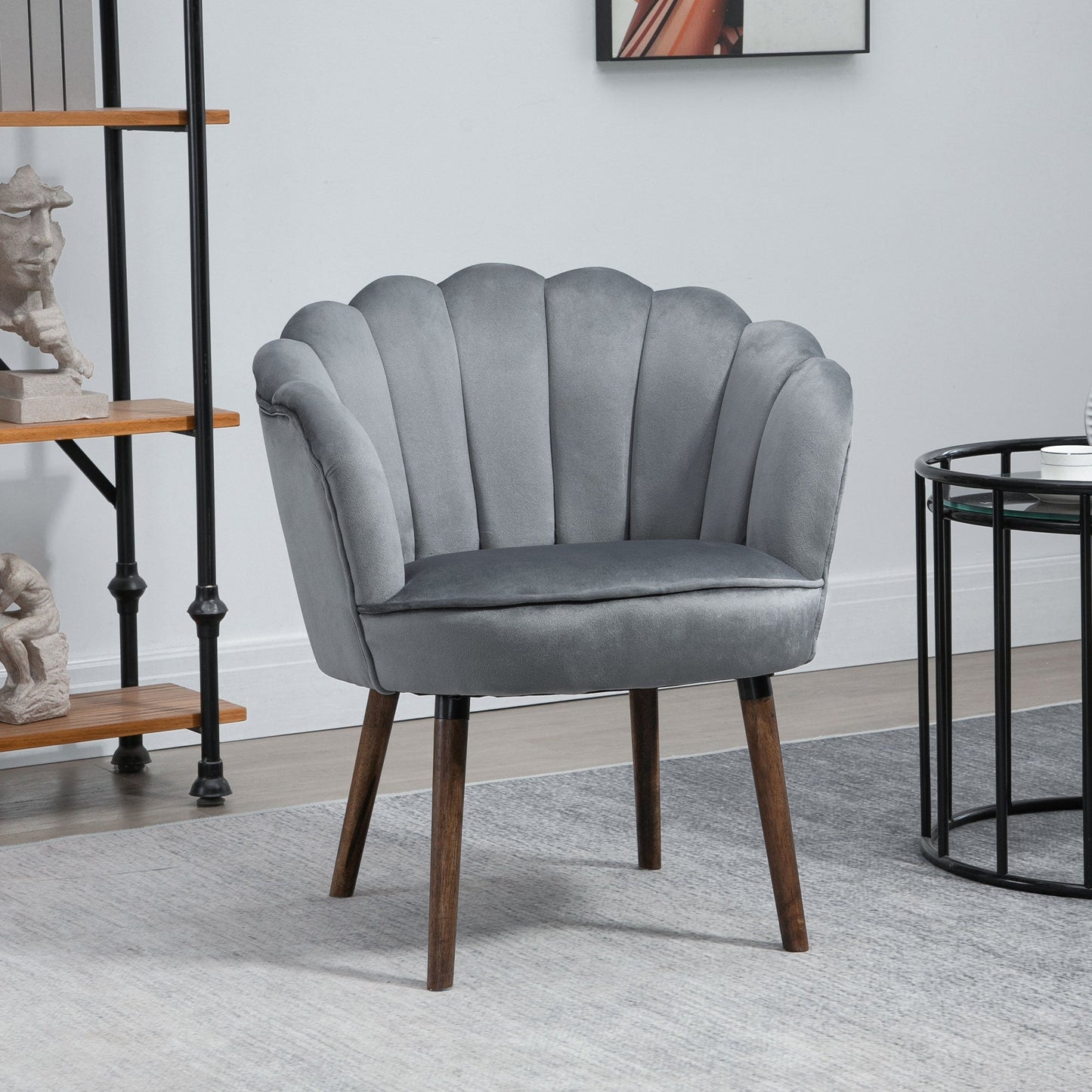 Modern Accent Chair Leisure Club Chair with Velvet-Touch Fabric Wood Legs for Living Room, Dark Grey Accent Chairs   at Gallery Canada