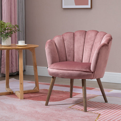 Modern Accent Chair Leisure Club Chair with Velvet-Touch Fabric Wood Legs for Living Room, Pink