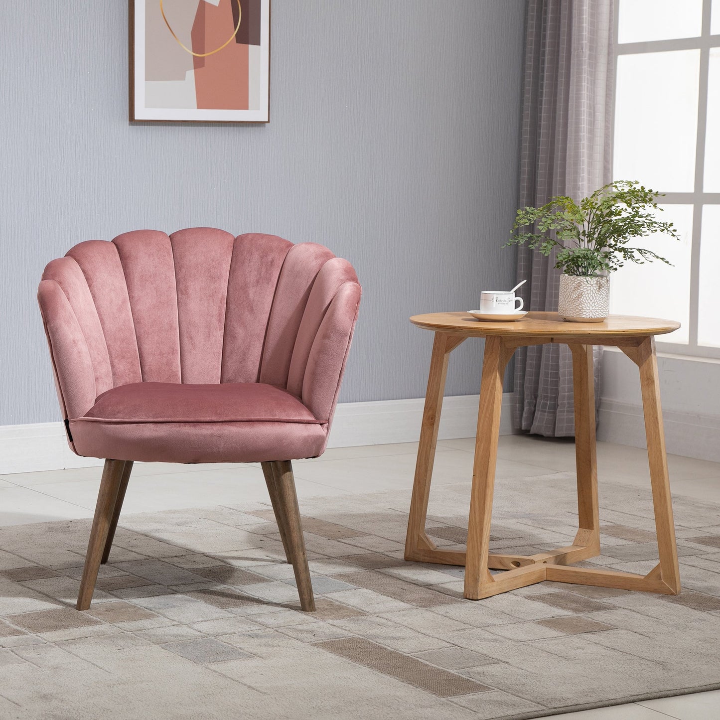 Modern Accent Chair Leisure Club Chair with Velvet-Touch Fabric Wood Legs for Living Room, Pink Accent Chairs   at Gallery Canada