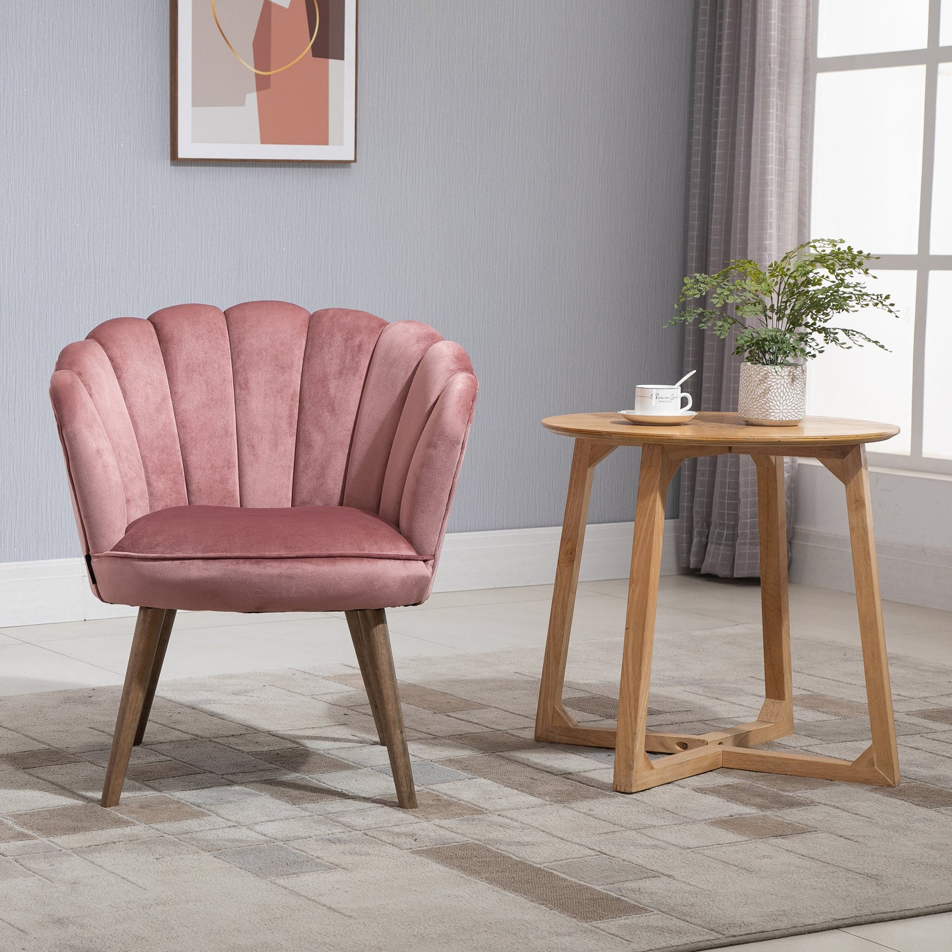 Modern Accent Chair Leisure Club Chair with Velvet-Touch Fabric Wood Legs for Living Room, Pink Accent Chairs   at Gallery Canada