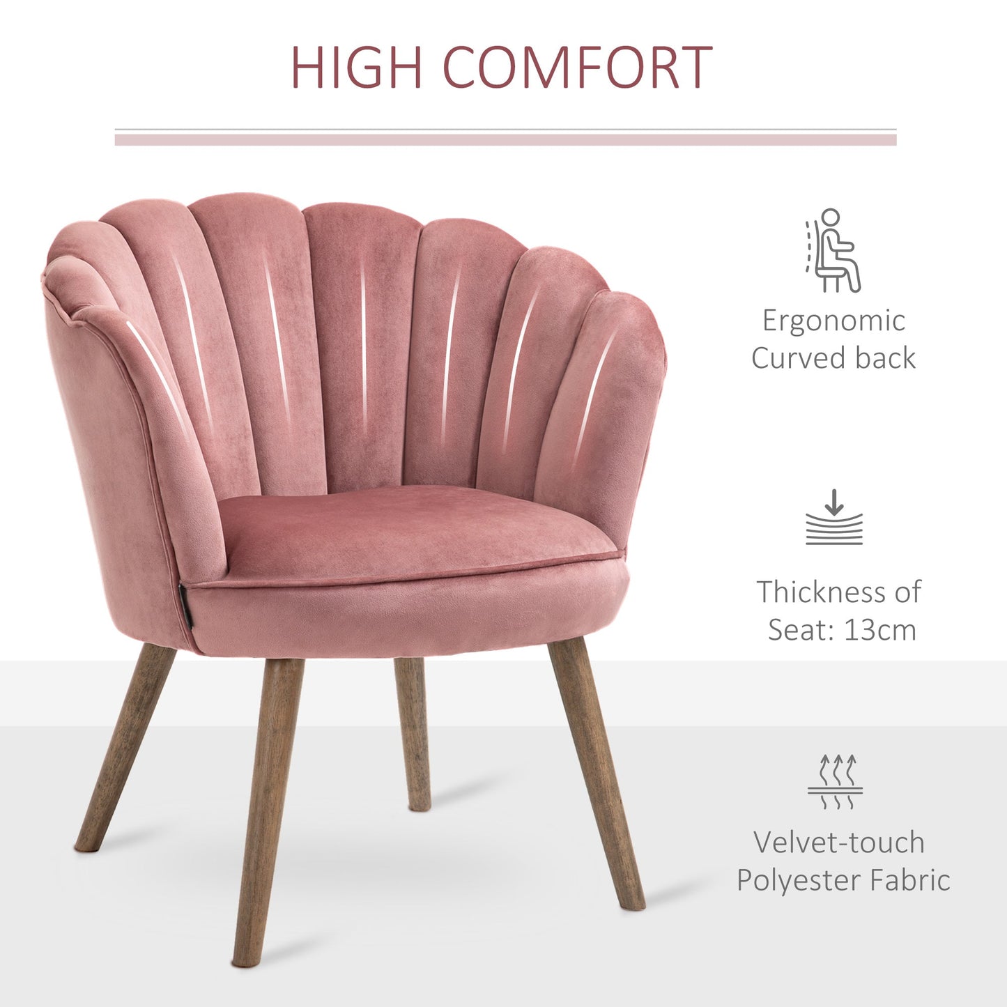 Modern Accent Chair Leisure Club Chair with Velvet-Touch Fabric Wood Legs for Living Room, Pink Accent Chairs   at Gallery Canada