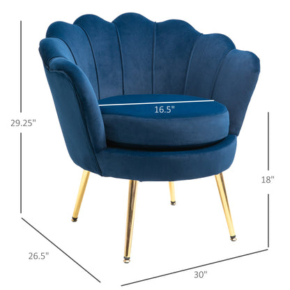 Modern Accent Chair, Velvet-Touch Fabric Leisure Club Chair with Gold Metal Legs for Bedroom, Blue Accent Chairs   at Gallery Canada