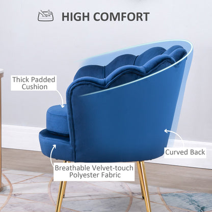 Modern Accent Chair, Velvet-Touch Fabric Leisure Club Chair with Gold Metal Legs for Bedroom, Blue Accent Chairs   at Gallery Canada