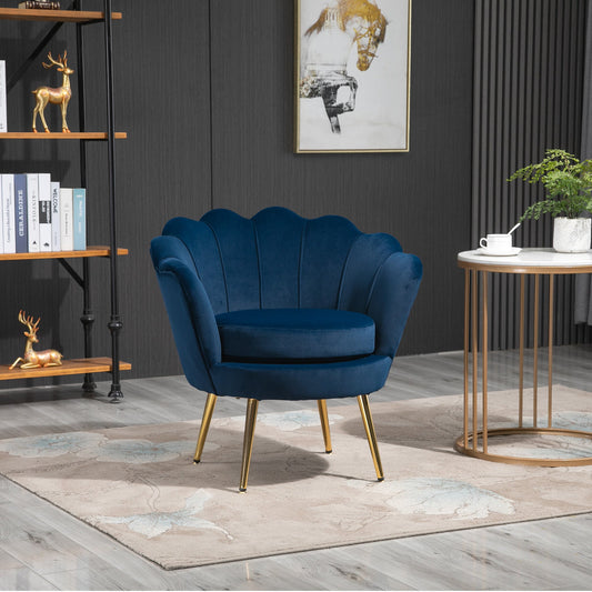 Modern Accent Chair, Velvet-Touch Fabric Leisure Club Chair with Gold Metal Legs for Bedroom, Blue Accent Chairs Multi Colour  at Gallery Canada