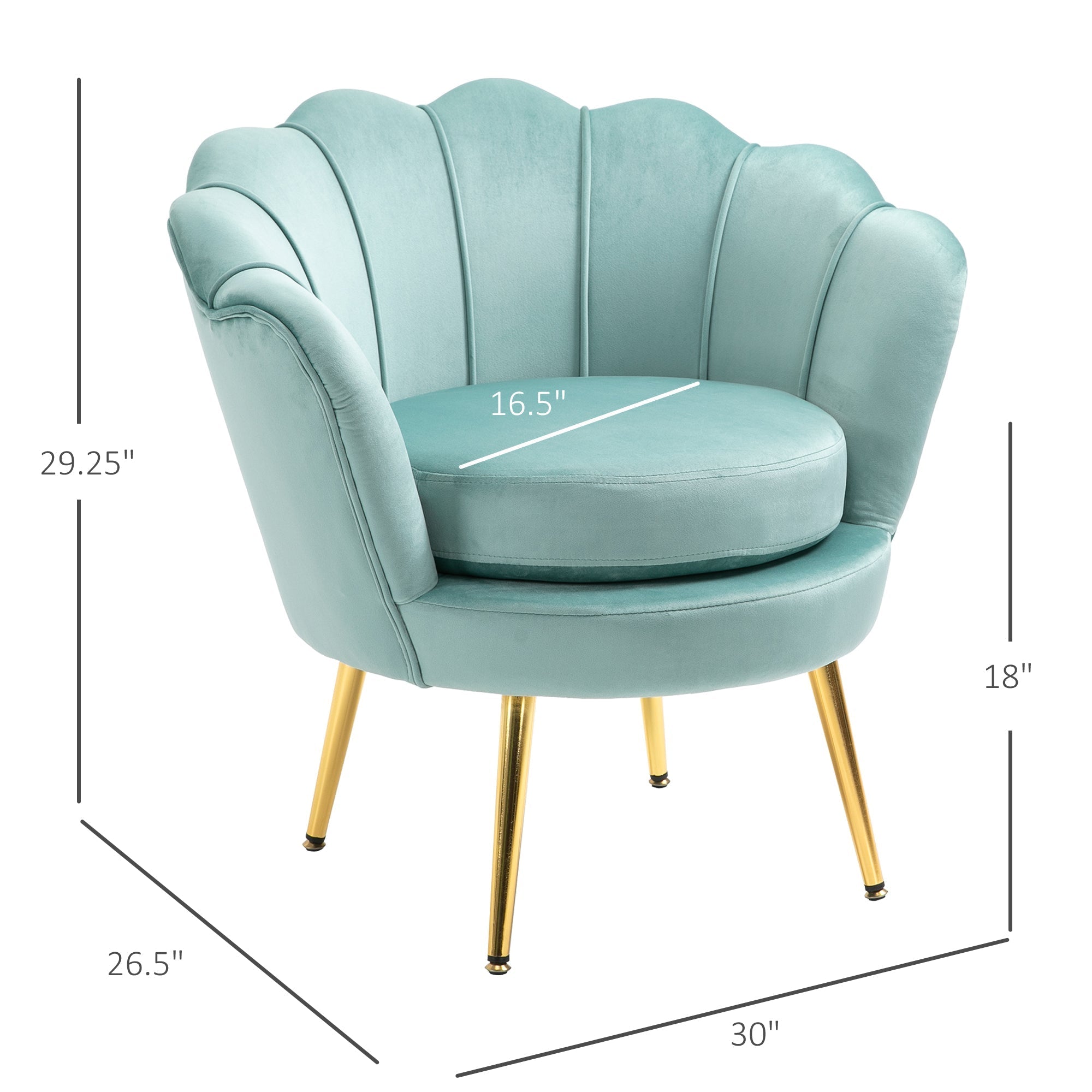 Modern Accent Chair, Velvet-Touch Fabric Leisure Club Chair with Gold Metal Legs for Bedroom, Green Accent Chairs   at Gallery Canada